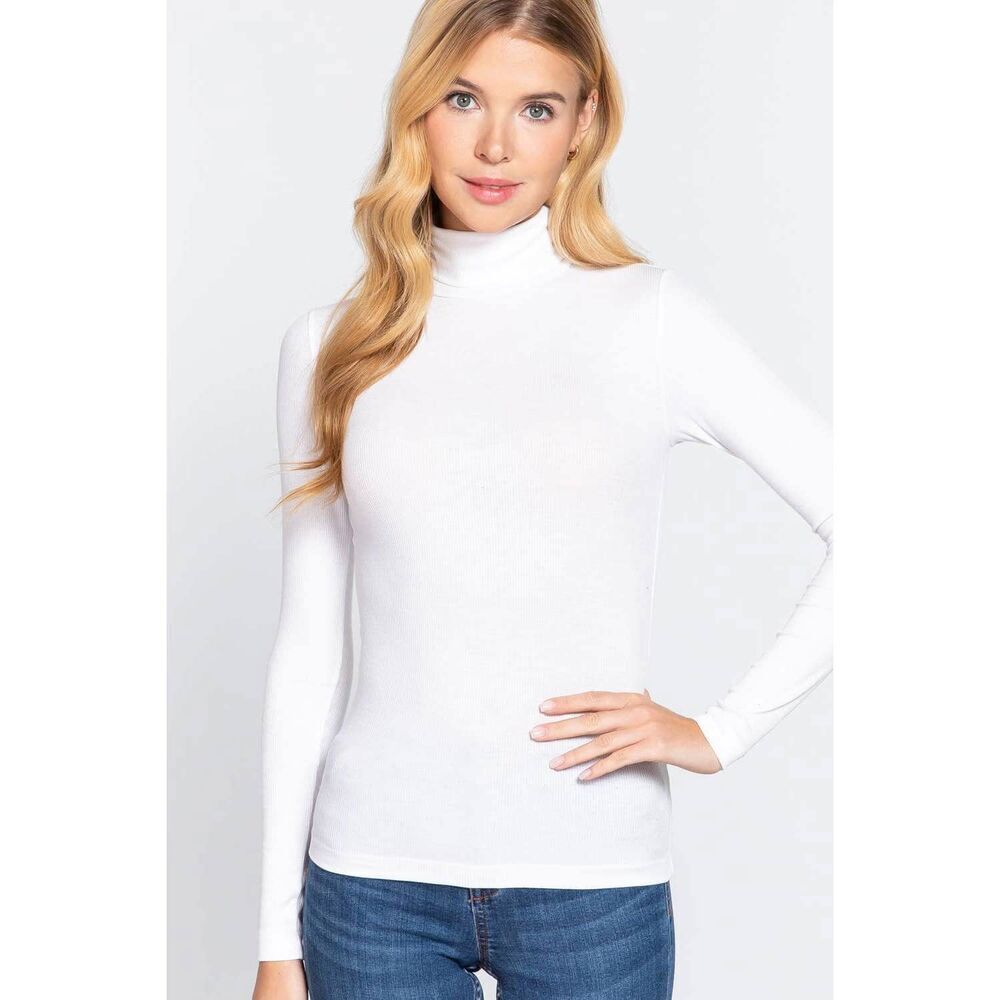 The Charlotte - Long Sleeve Turtleneck Knit Top in white